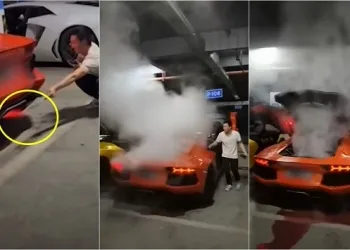 Chinese man uses Lamborghini to barbecue meat skewers